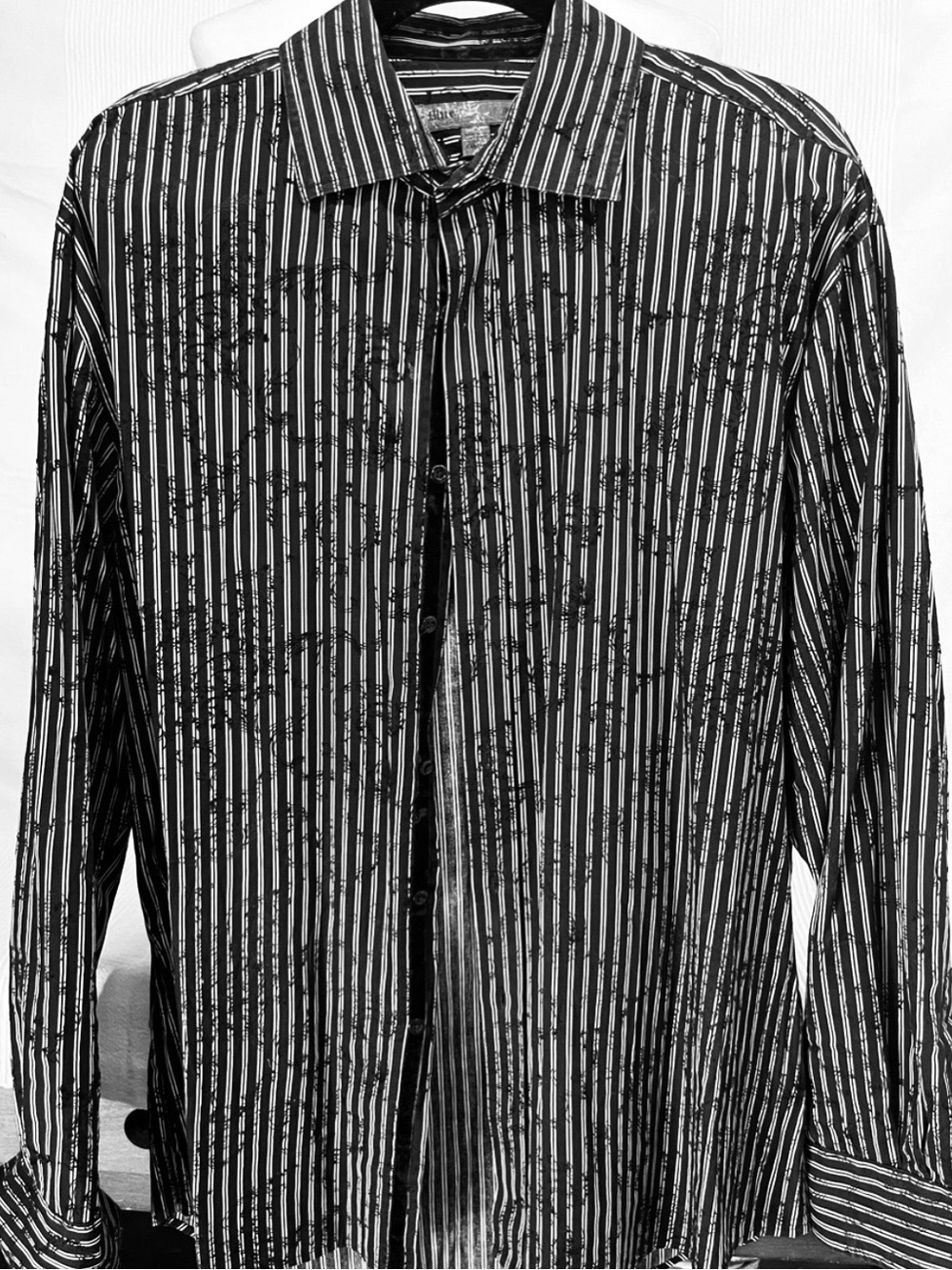 BLUE PRONTO UOMO Mens Black & White Striped Button-Up Shirt
